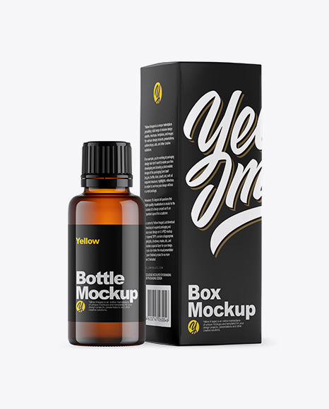 Amber Bottle w/ Box Mockup