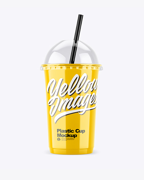 Glossy Plastic Cup with Transparent Cap Mockup