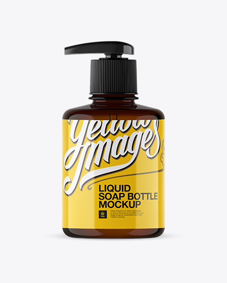 Amber Liquid Soap Bottle with Pump Mockup - Front View