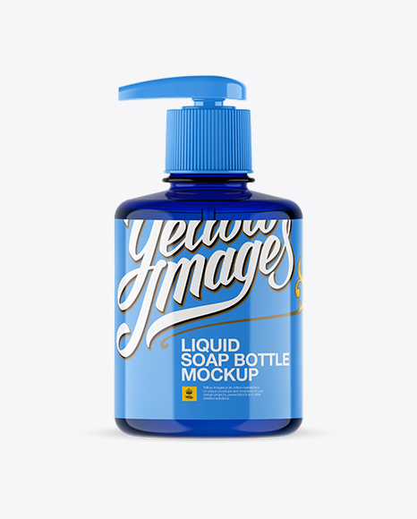 Blue Liquid Soap Bottle with Pump Mockup - Front View