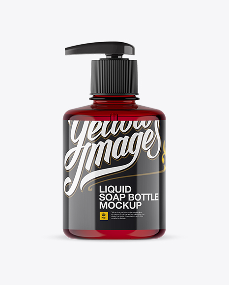 Red Liquid Soap Bottle with Pump Mockup - Front View