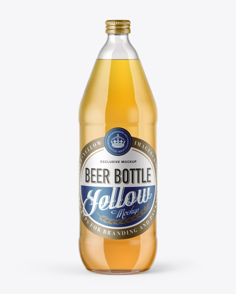 40oz Clear Glass Bottle with Lager Beer Mockup