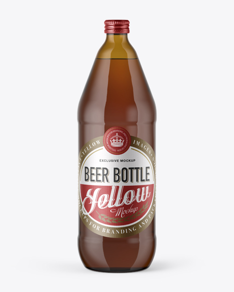 40oz Amber Glass Bottle with Light Beer Mockup