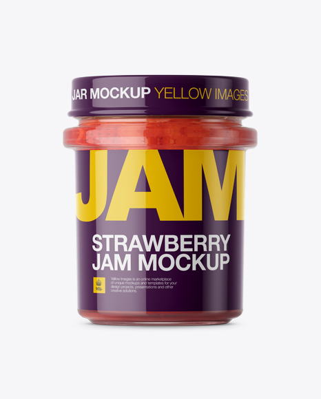 Glass Strawberry Jam Jar Mockup - Front View