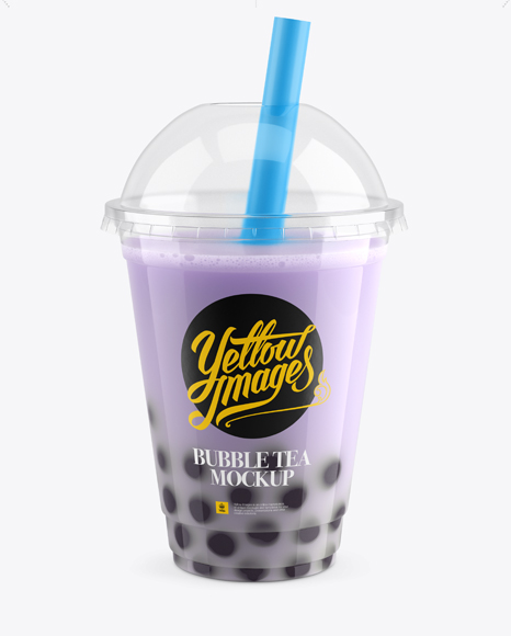 Blueberry Bubble Tea Cup Mockup - High-Angle View