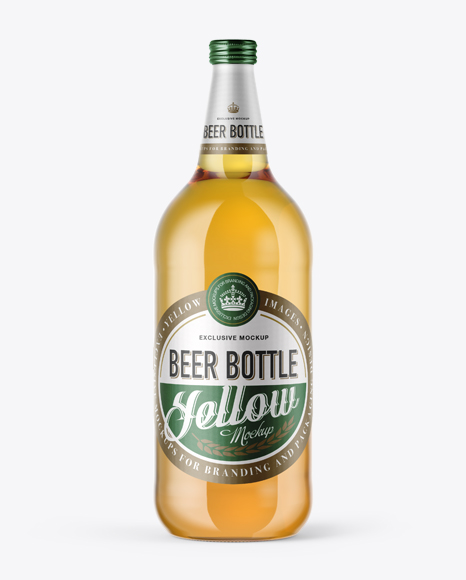 40oz Clear Glass Bottle with Lager Beer Mockup