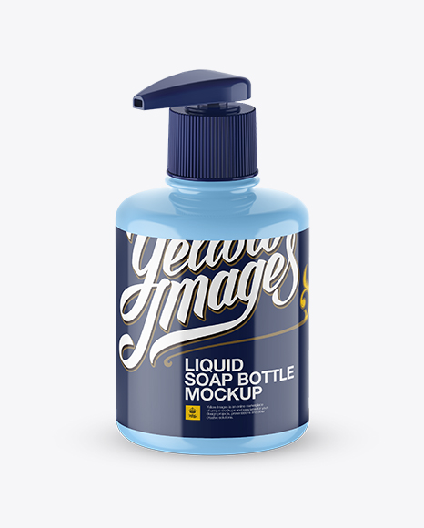 Glossy Liquid Soap Bottle with Pump Mockup - Halfside View (High-Angle Shot)