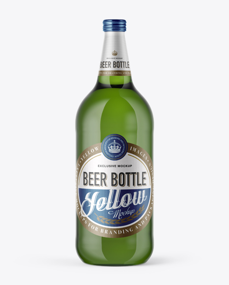 40oz Green Glass Bottle with Lager Beer Mockup