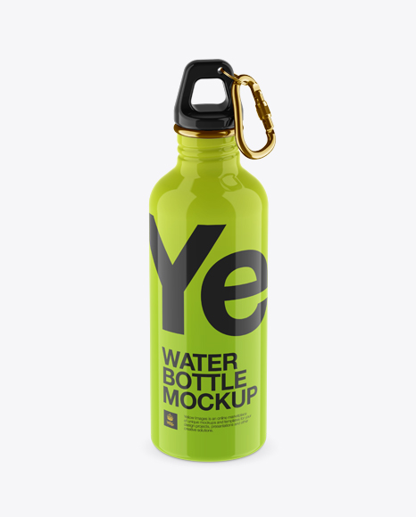 500ml Glossy Sport Bottle With Carabiner Mockup - High-Angle Shot