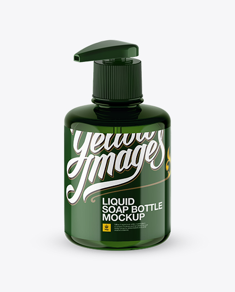 Green Liquid Soap Bottle with Pump Mockup - Halfside View