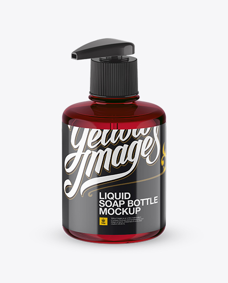 Red Liquid Soap Bottle with Pump Mockup - Halfside View