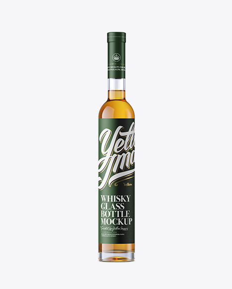 Glass Bottle w/ Whiskey Mockup - Front View