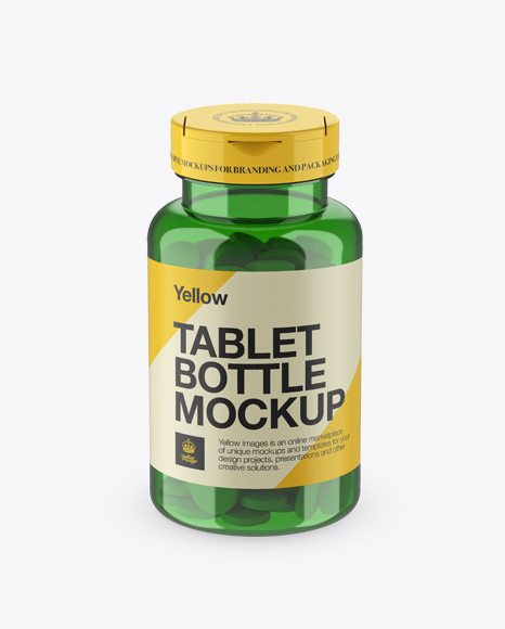 Green Pill Bottle Mockup (High-Angle Shot)