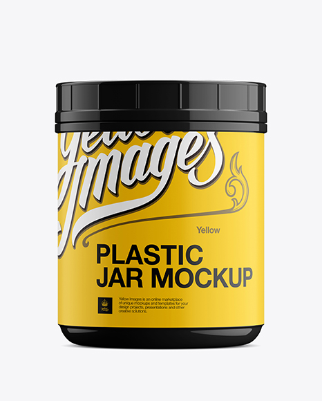 Glossy Plastic Jar with Matte Label Mockup - Front View