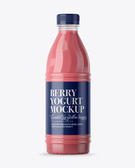 Glossy Plastic Bottle w/ Berry Yoghurt Mockup