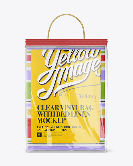 Clear Vinyl Bag with Bed Linen Mockup - Front, Side & Back View