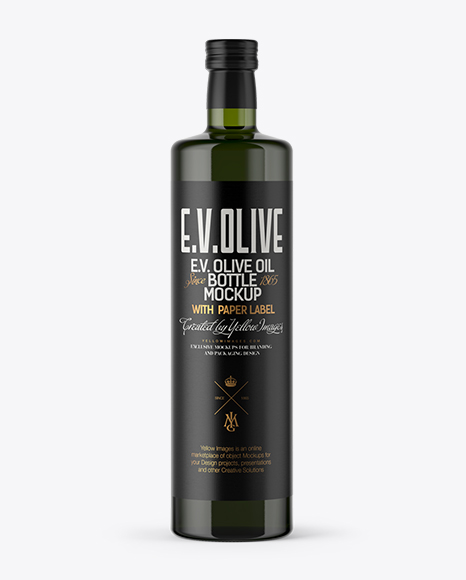 1L Green Glass Olive Oil Bottle Mockup