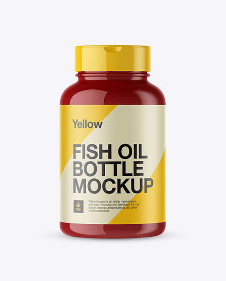 Glossy Plastic Fish Oil Bottle Mockup - Front View