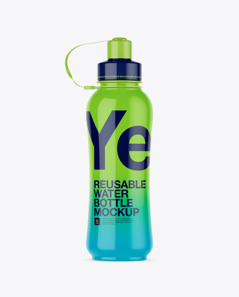 Glossy Sport Bottle Mockup - Front View