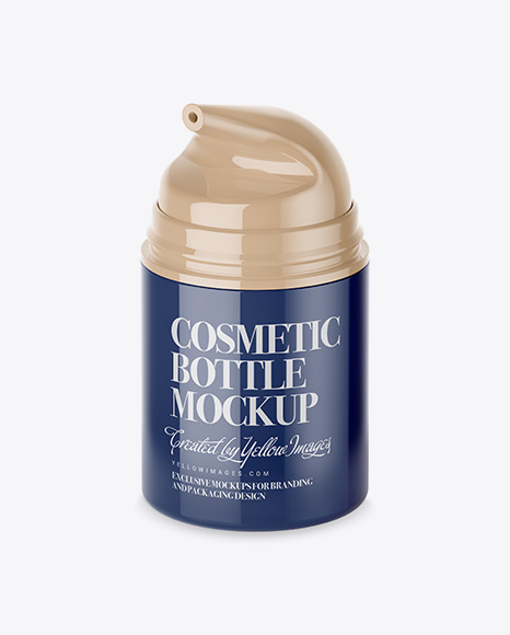 Open Glossy Cream Bottle with Pump Mockup - Halfside View