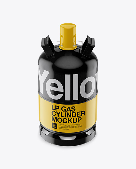 Glossy LP Gas Cylinder w/ Cap Mockup - Front View (High Angle)