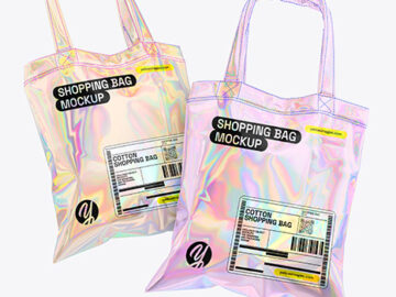 Two Holographic Shopping Bags Mockup