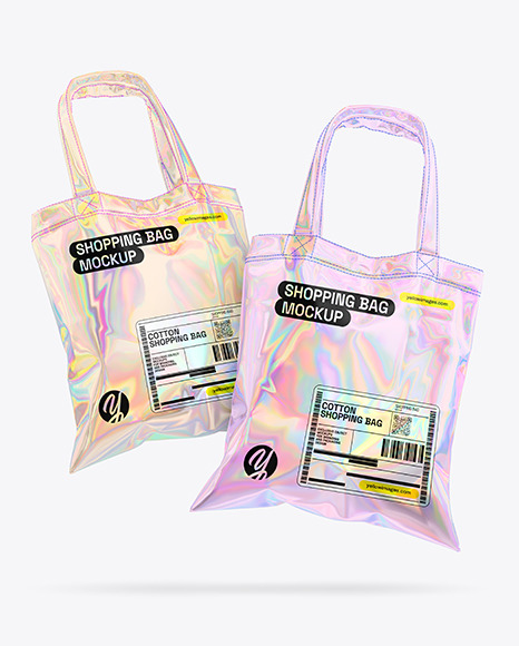 Two Holographic Shopping Bags Mockup