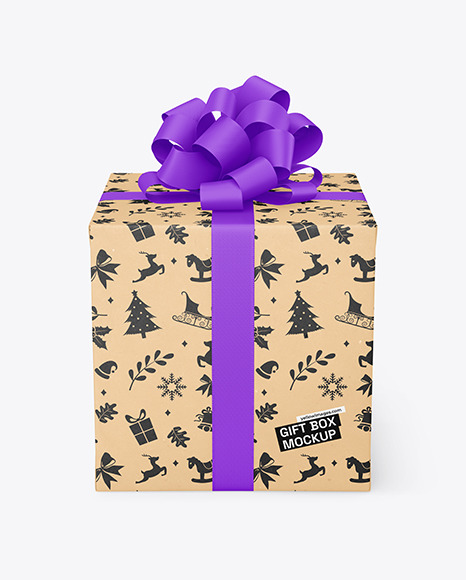Kraft Gift Box with Matte Bow Mockup