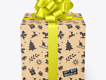 Kraft Gift Box with Matte Metallic Bow Mockup