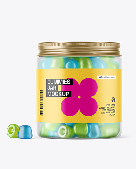 Frosted Plastic Jar with Gummies Mockup