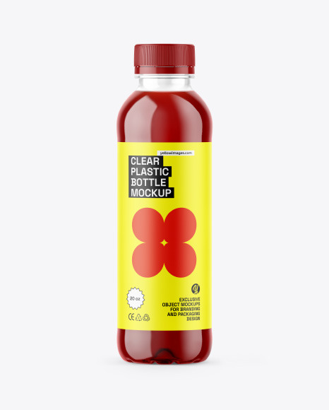 Clear Plastic 20oz Bottle w/ Juice Mockup