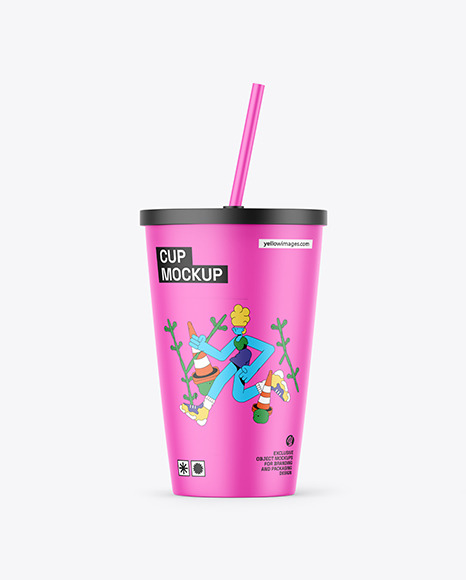 Matte Cup With Straw Mockup