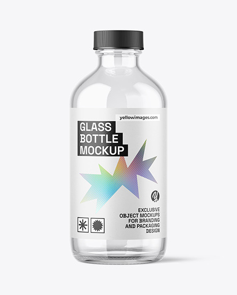 8oz Empty Clear Glass Boston Bottle Mockup