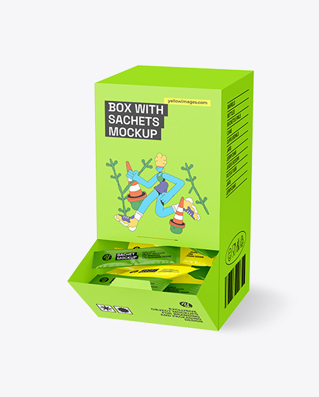 Carton Box With Sachets Mockup