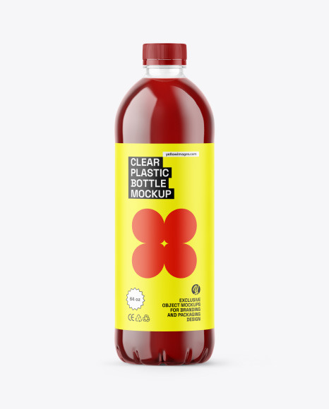 64oz Clear Plastic Bottle w/ Juice Mockup