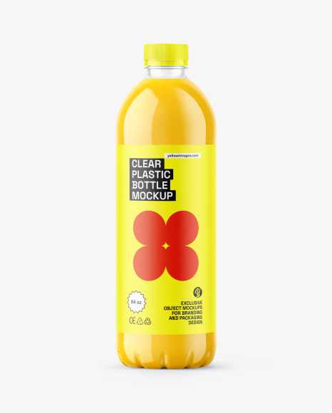 64oz Clear Plastic Bottle w/ Juice Mockup