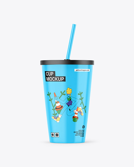 Glossy Cup With Straw Mockup
