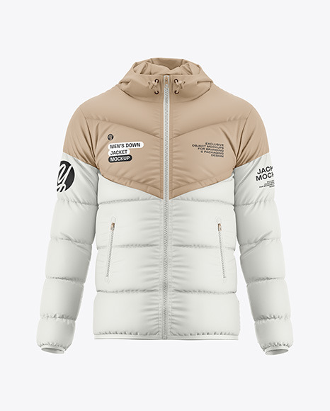 Men's Hooded Down Jacket Mockup - Front View