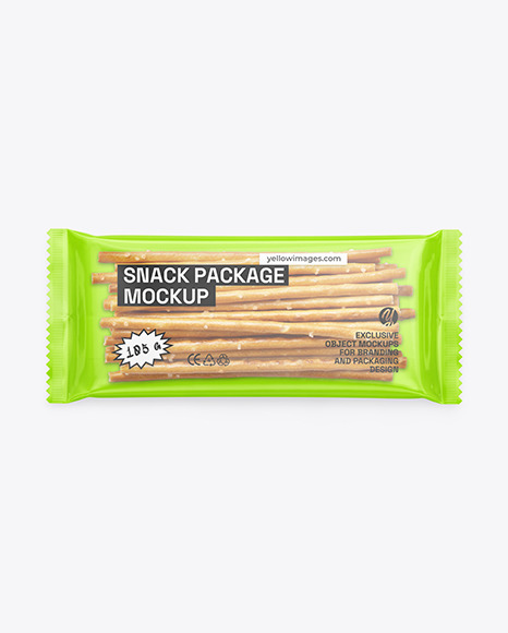 Transparent Snack Package with Salty Sticks Mockup