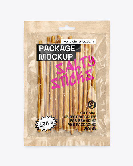 Kraft Package with Salty Sticks Mockup