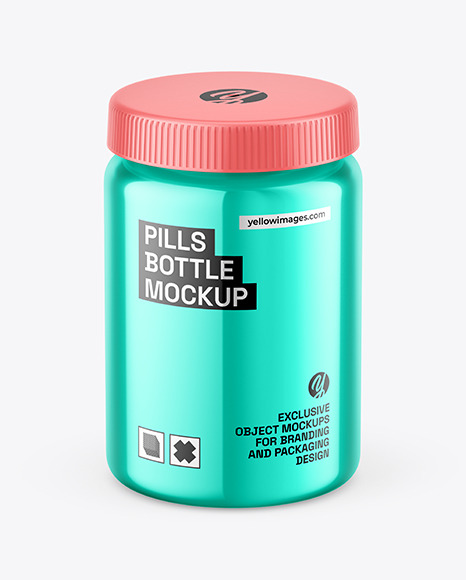 Glossy Metallic Pills Bottle Mockup