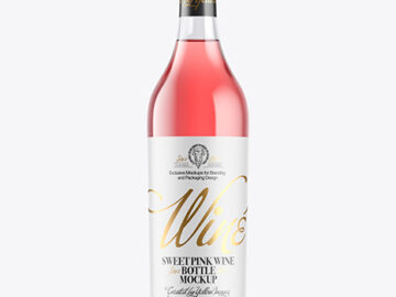 Clear Glass Bottle With Pink Wine Mockup