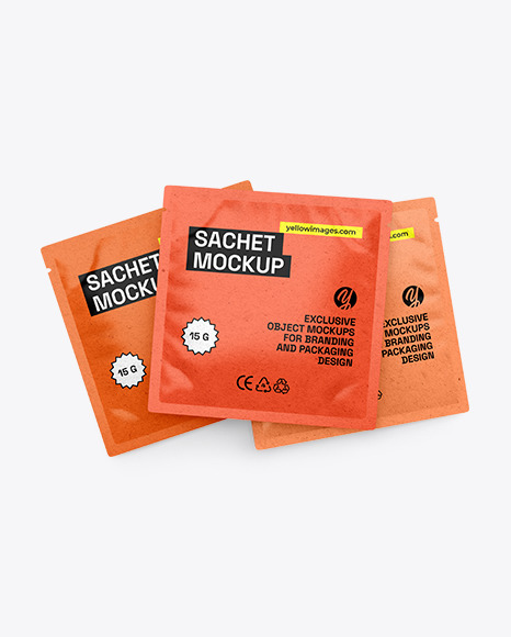 Three Kraft Sachets Mockup