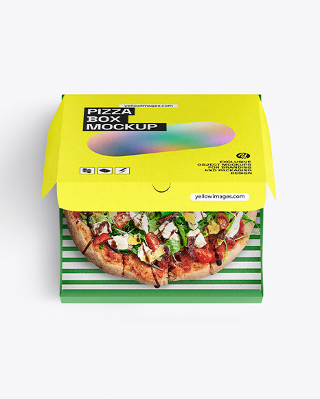 Half Open Kraft Box With Pizza Mockup
