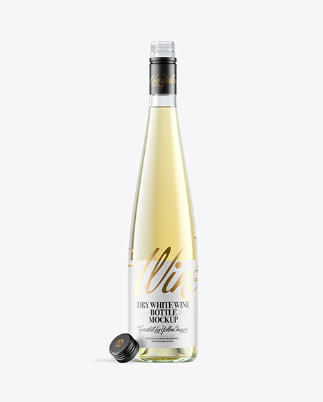 Opened Clear Glass Bottle With White Wine Mockup