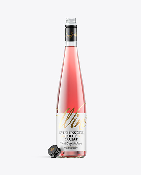 Opened Clear Glass Bottle With Pink Wine Mockup