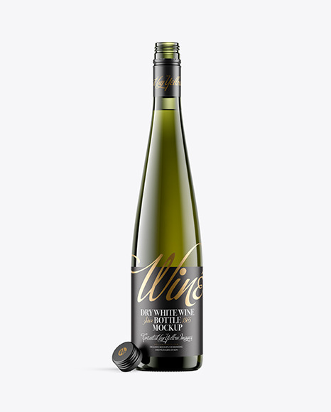 Opened Green Glass Bottle With White Wine Mockup