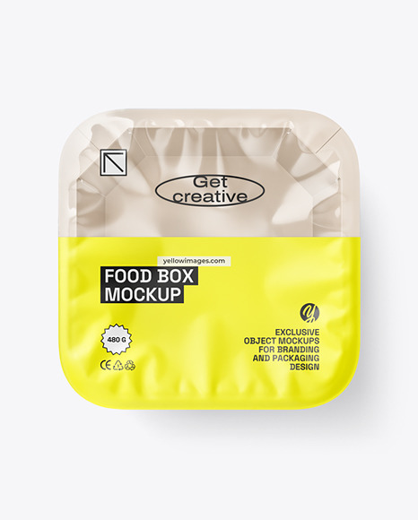 Paper Food Tray w/ Clear Plastic Film Cover Mockup