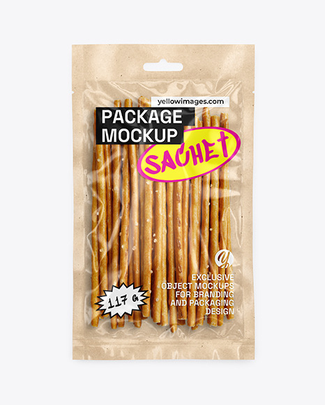 Kraft Package with Salty Sticks Mockup