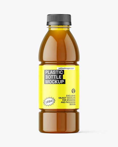 Yellow PET Bottle with Juice Mockup